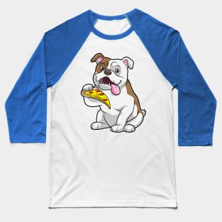 Bulldog with Piece of Pizza Baseball T-Shirt